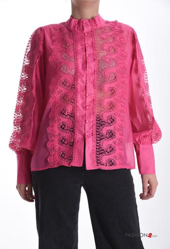 Camicia pizzo maniche lunghe Fantasia ricamata con bottoni
