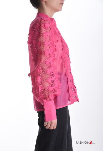 Camicia pizzo maniche lunghe Fantasia ricamata con bottoni - ph 3