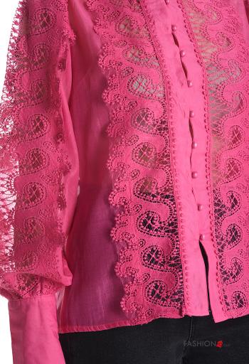 Camicia pizzo maniche lunghe Fantasia ricamata con bottoni - ph 4