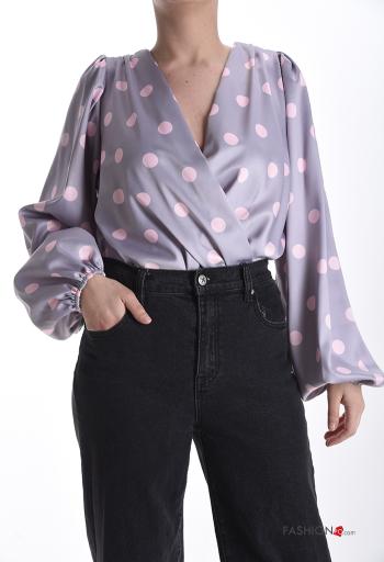 Body raso maniche lunghe Fantasia pois scollo a V