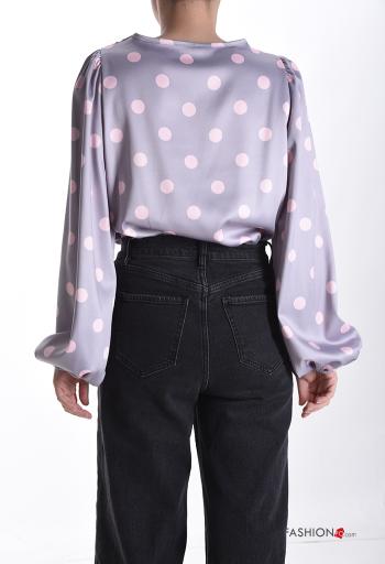 Body raso maniche lunghe Fantasia pois scollo a V - ph 2
