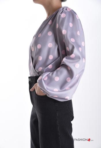 Body raso maniche lunghe Fantasia pois scollo a V - ph 3