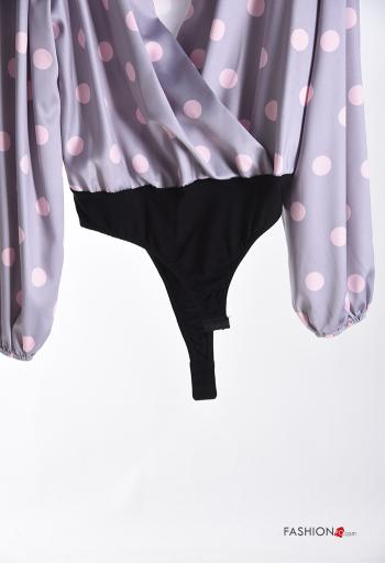 Body raso maniche lunghe Fantasia pois scollo a V - ph 6