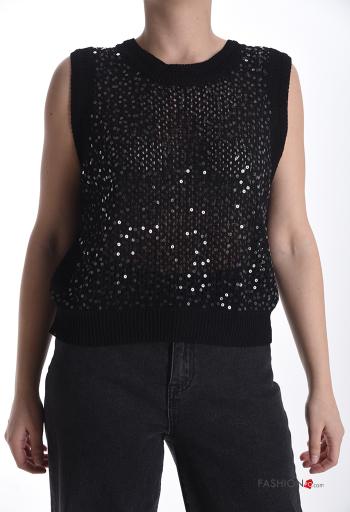 Top senza maniche girocollo con paillettes