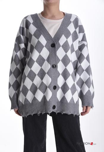 Cardigan oversize Fantasia geometrica con bottoni scollo a V - ph 1