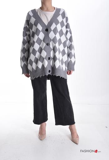 Cardigan oversize Fantasia geometrica con bottoni scollo a V - ph 5