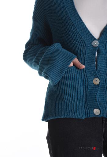 Gilet Côtelé manches longues à boutons à col en V avec poches - ph 4