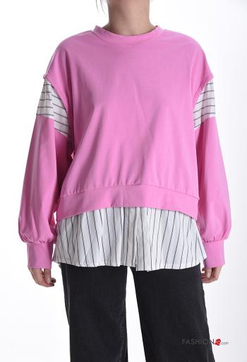 Sweatshirt en Coton manches longues col rond Imprimé à rayures
