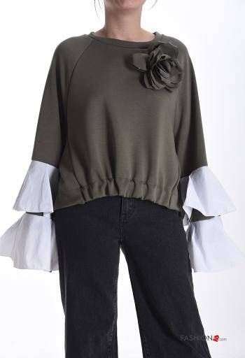 Sweatshirt en Coton manches extra-longues col rond manches à volant