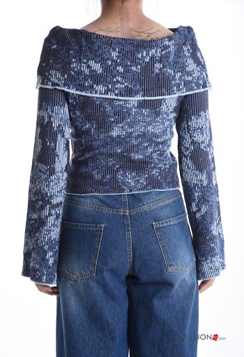 Blouse manches longues Imprimé abstrait décolleté bardot - ph 2
