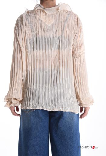 pleated long sleeve Shirt with flounces with v-neck with buttons - ph 2