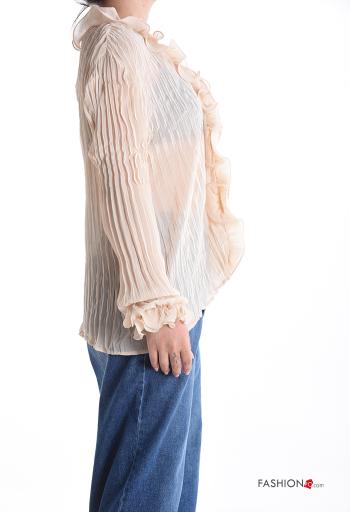 pleated long sleeve Shirt with flounces with v-neck with buttons - ph 3