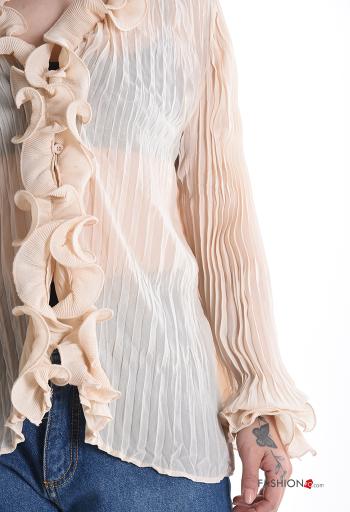 pleated long sleeve Shirt with flounces with v-neck with buttons - ph 4
