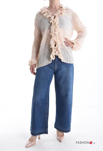 pleated long sleeve Shirt with flounces with v-neck with buttons - ph 5