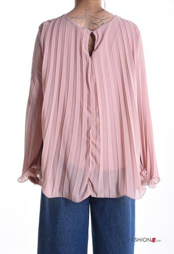 crew neck chiffon extra long sleeve pleated Blouse - ph 2