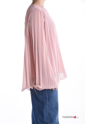 crew neck chiffon extra long sleeve pleated Blouse - ph 3