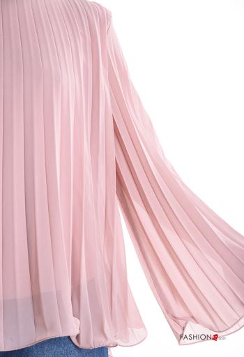 crew neck chiffon extra long sleeve pleated Blouse - ph 4