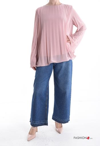 crew neck chiffon extra long sleeve pleated Blouse - ph 5