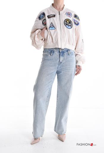 Blusão Bomber curto com forro com fecho com bolsos com elástico - ph 5