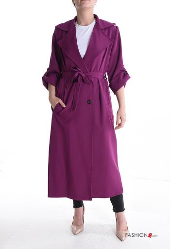 Cappotto doppio petto lungo con cintura in stoffa senza fodera con bottoni con tasche