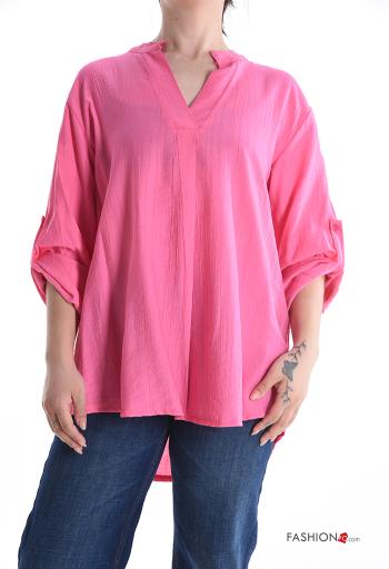 Blouse à col en V manches à trois-quarts