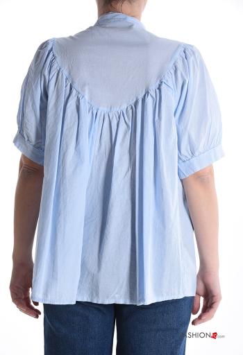 Camicia in Cotone maniche a palloncino maniche corte Fantasia ricamata con bottoni - ph 2