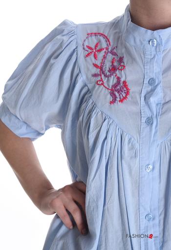 Camicia in Cotone maniche a palloncino maniche corte Fantasia ricamata con bottoni - ph 4