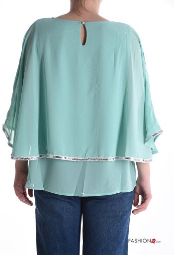 Blusa girocollo metallizzato maniche volant chiffon maniche lunghe - ph 2