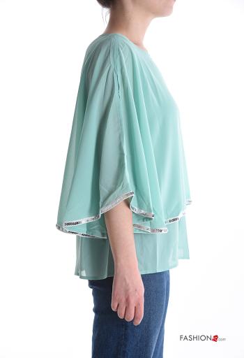 Blusa girocollo metallizzato maniche volant chiffon maniche lunghe - ph 3