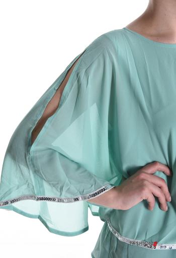Blusa girocollo metallizzato maniche volant chiffon maniche lunghe - ph 4