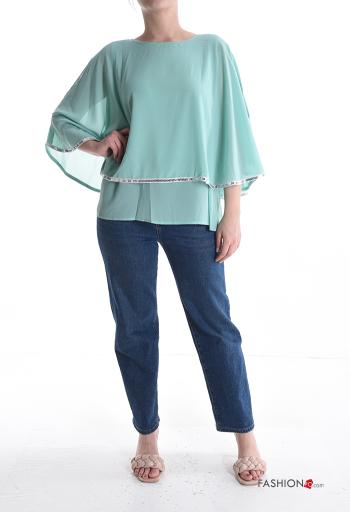 Blusa girocollo metallizzato maniche volant chiffon maniche lunghe - ph 5