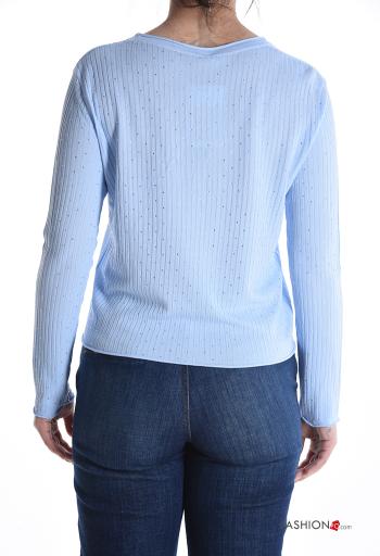 Cardigan costine maniche lunghe scollo a V con strass - ph 2