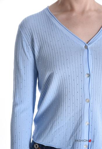 Cardigan costine maniche lunghe scollo a V con strass - ph 4