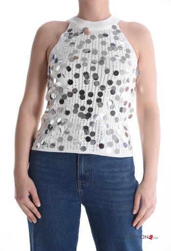 Top senza maniche girocollo con paillettes con bottoni - ph 1