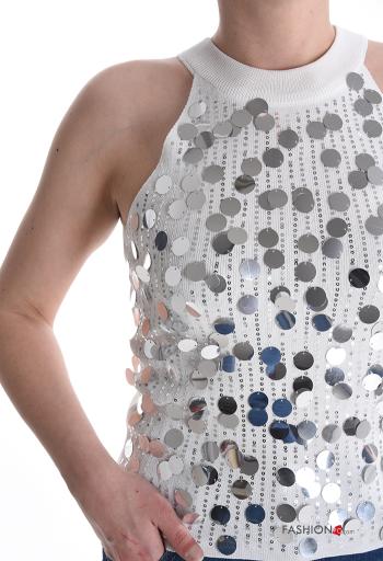 Top senza maniche girocollo con paillettes con bottoni - ph 4