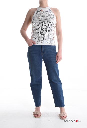 Top senza maniche girocollo con paillettes con bottoni - ph 5