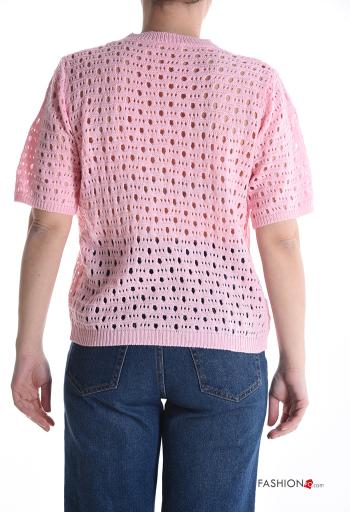 Embroidered short sleeve crew neck knitted Sweater - ph 2