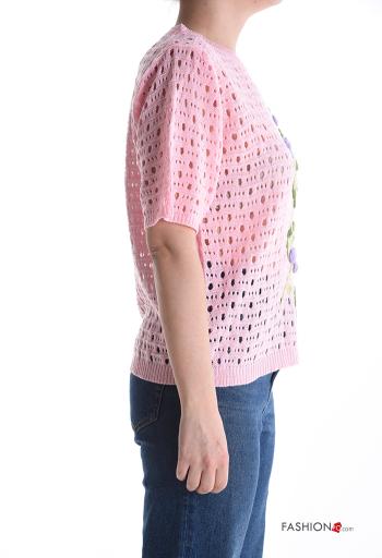 Embroidered short sleeve crew neck knitted Sweater - ph 3