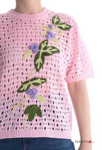 Embroidered short sleeve crew neck knitted Sweater - ph 4