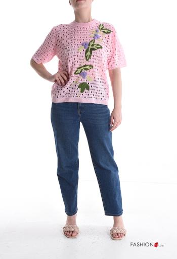 Embroidered short sleeve crew neck knitted Sweater - ph 5