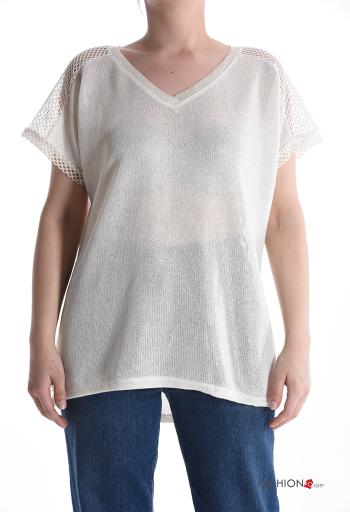 Maglione maniche corte a rete scollo a V - ph 1