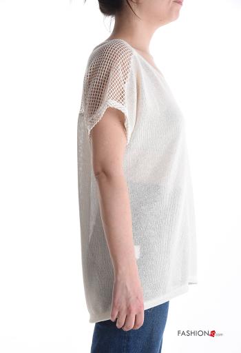 Maglione maniche corte a rete scollo a V - ph 3