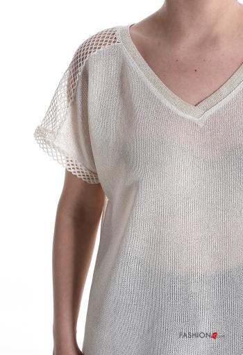 Maglione maniche corte a rete scollo a V - ph 4