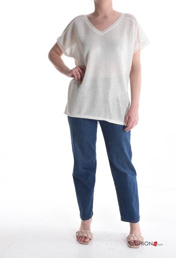 Maglione maniche corte a rete scollo a V - ph 5