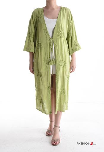 Tunique de plage en Coton à broderie avec corde manches à trois-quarts