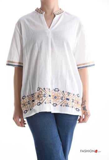Blusa in Cotone maniche corte Fantasia ricamata