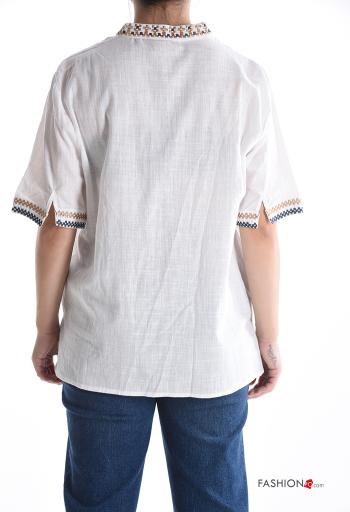 Blusa in Cotone maniche corte Fantasia ricamata - ph 2