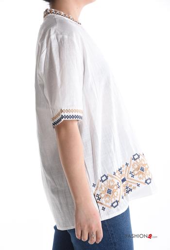 Blusa in Cotone maniche corte Fantasia ricamata - ph 3