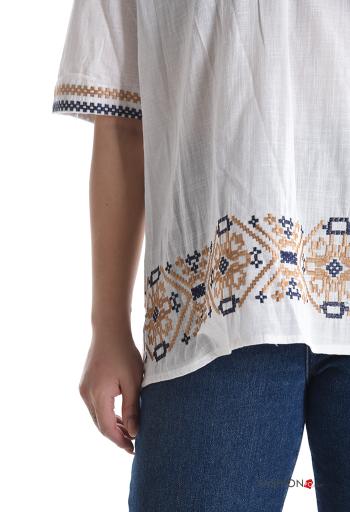 Blusa in Cotone maniche corte Fantasia ricamata - ph 4