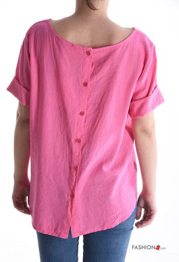 Blusa in Lino girocollo con bottoni maniche a tre quarti - ph 2